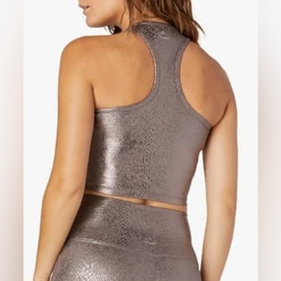 Beyond Yoga Recerback Crop Top Women Size S Athletic Performance Mocha Metallic - Picture 14 of 14